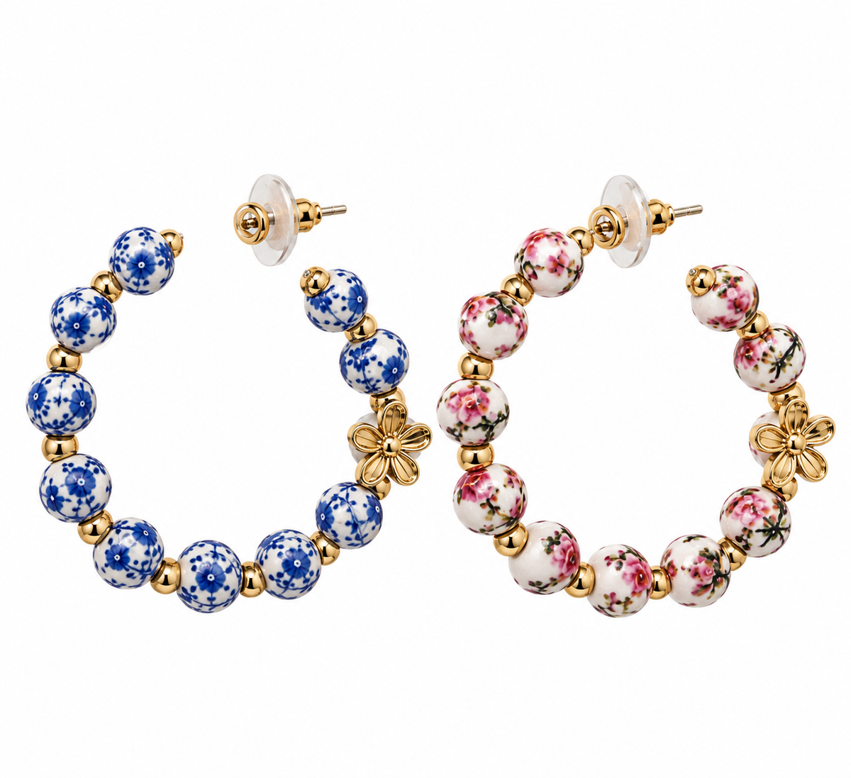 Vintage Floral Beaded Hoops