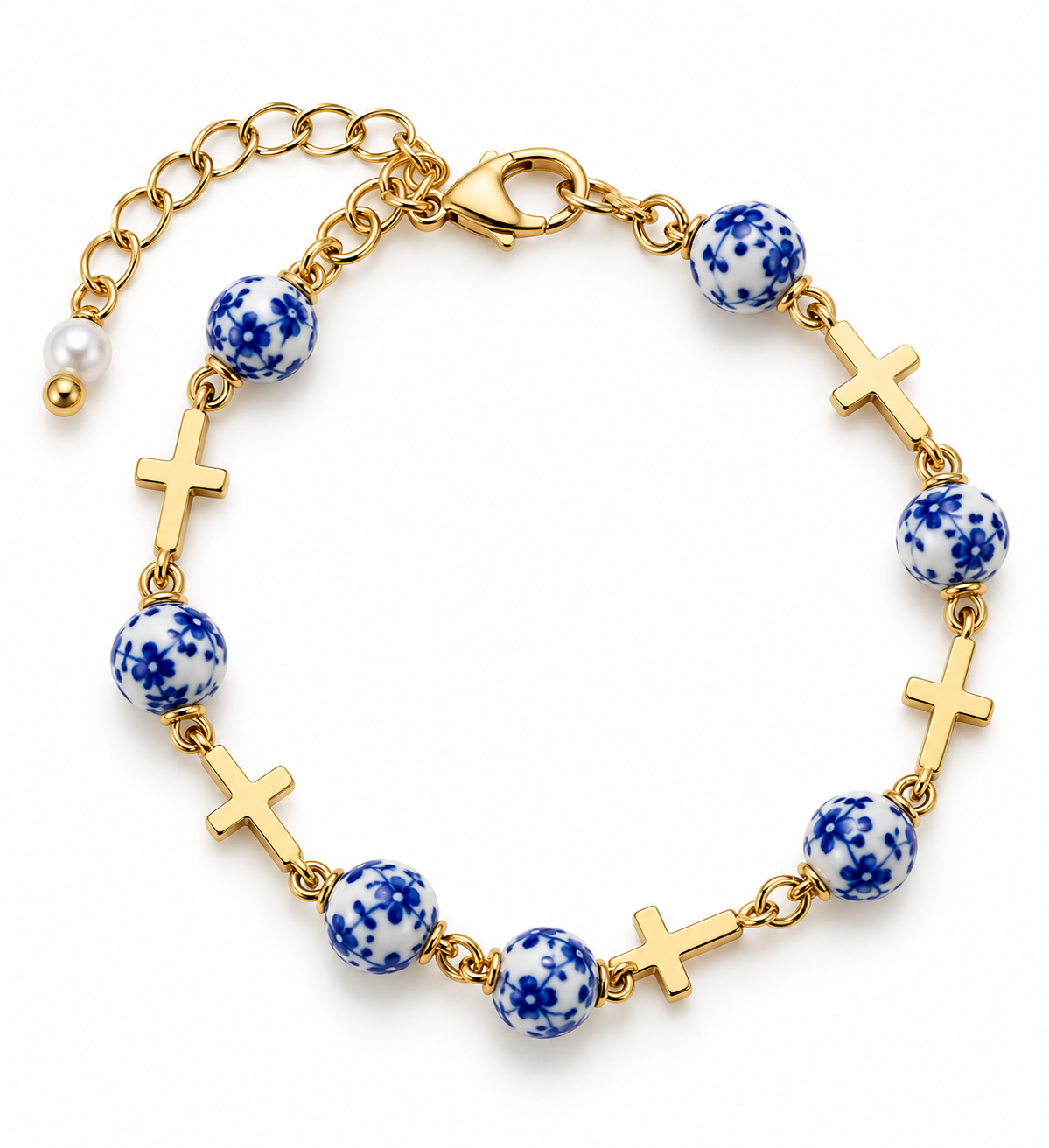 Blue Willow Cross Bracelet
