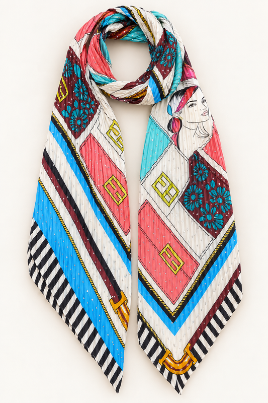Retro Chic Patchwork Pleated Head Scarf