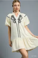 Natural ruffle embroidered dress