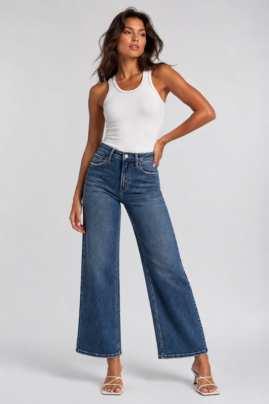 Dark wash ankle wide jeans