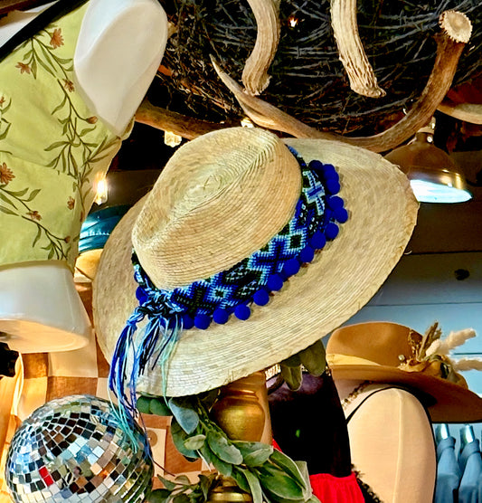 Cobalt Pom Straw Hat
