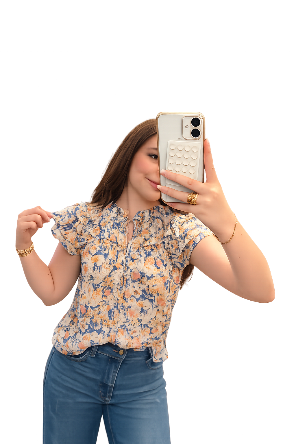 Floral ruffle sleeve top