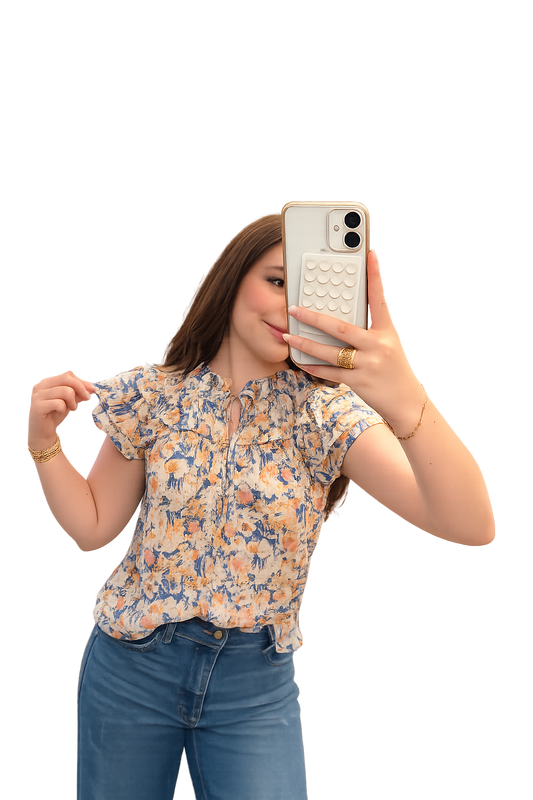 Floral ruffle sleeve top