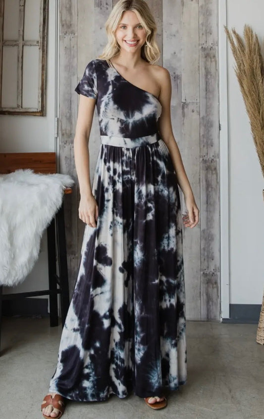Tie dye cold shoulder romper