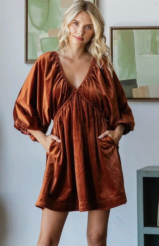 Velvet puff sleeve dress