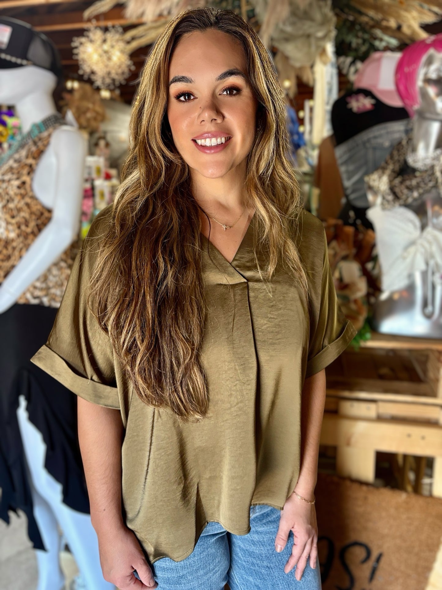 v-neck high low blouse