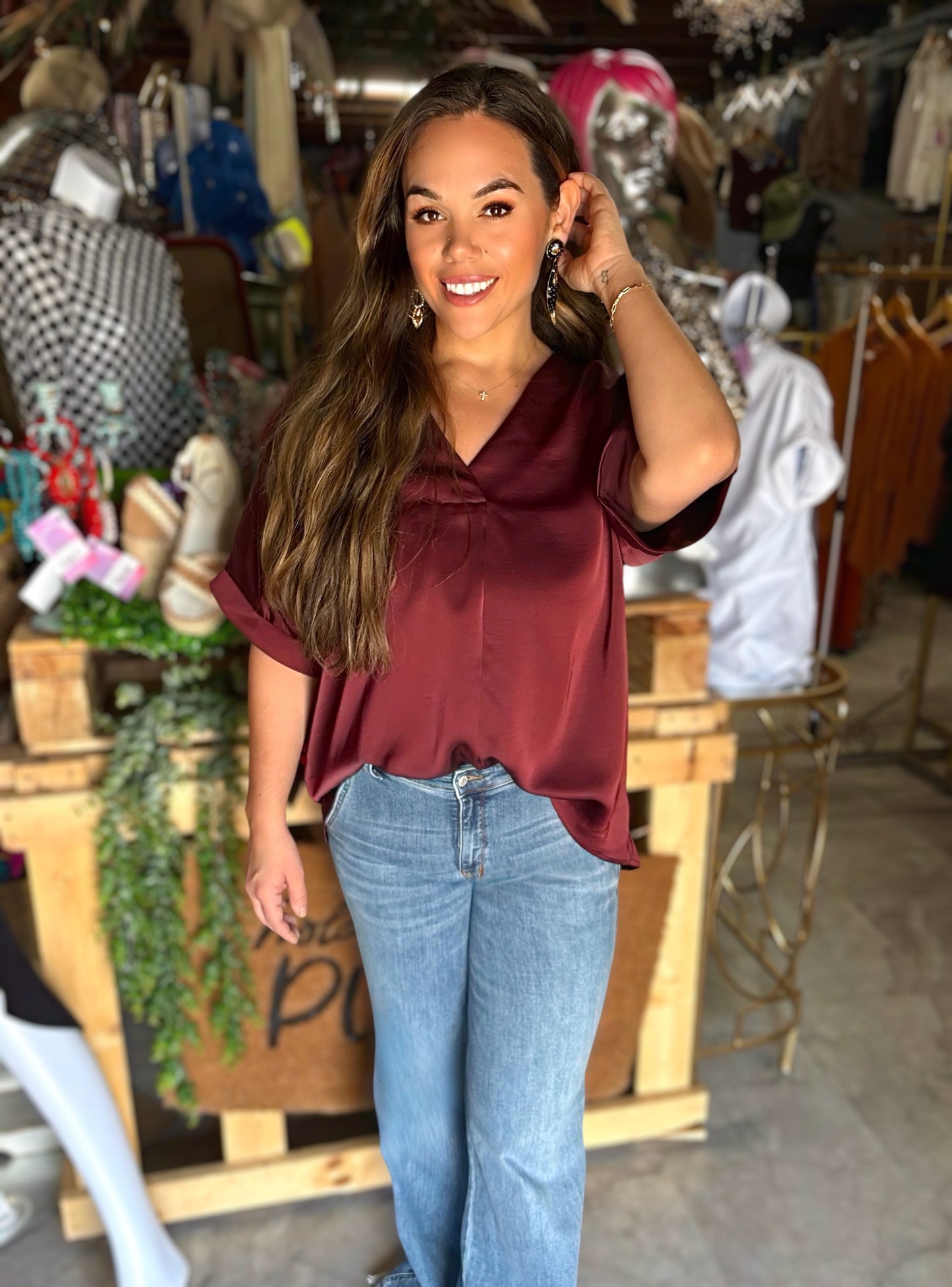 v-neck high low blouse