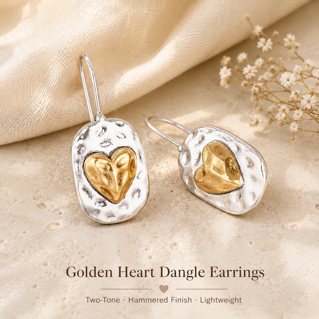 Two Tone Heart Dangle Earrings