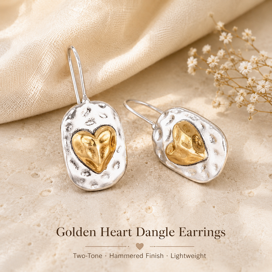 Two Tone Heart Dangle Earrings
