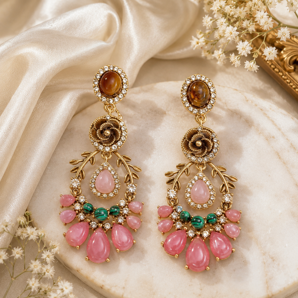 Vintage Blush Chandelier Earrings
