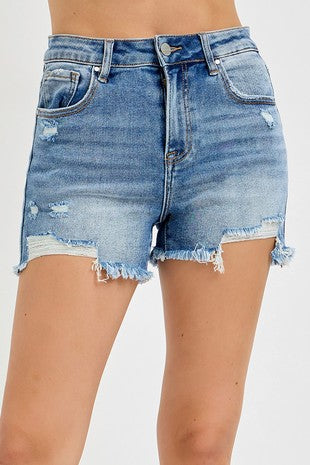 High rise distressed shorts