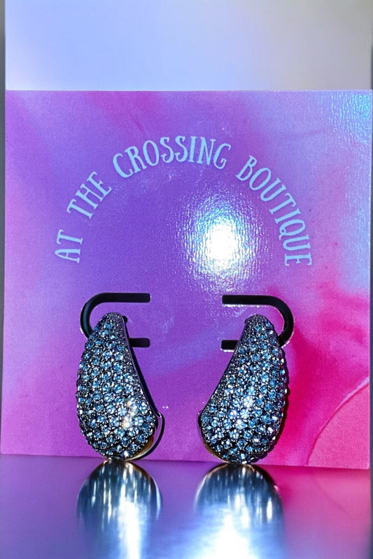 Silver Teardrop Rhinestone Studs