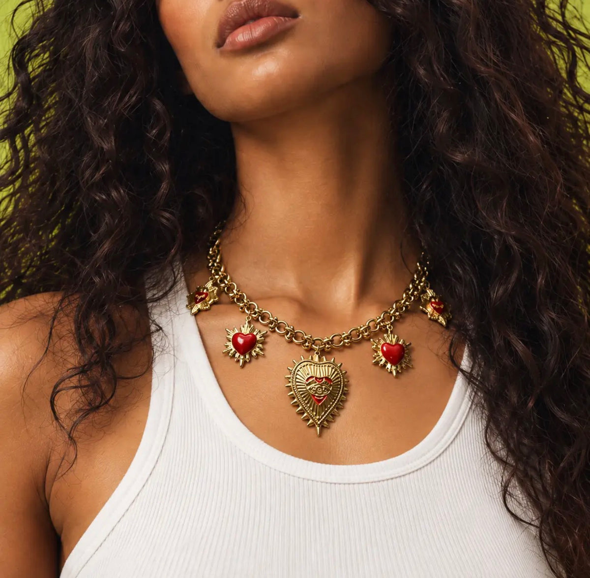 Red enamel sacred heart necklace