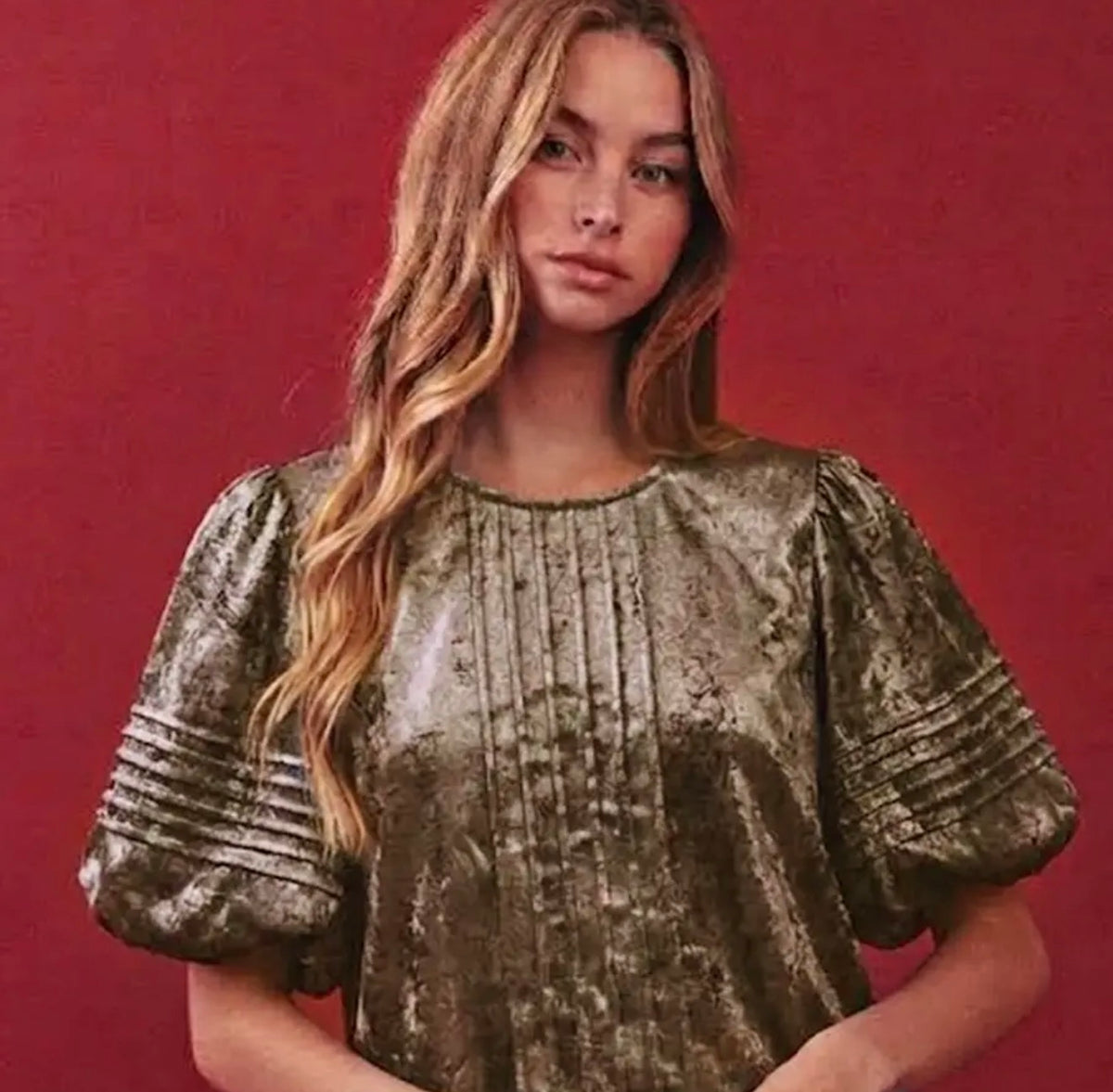 Metallic puff sleeve blouse