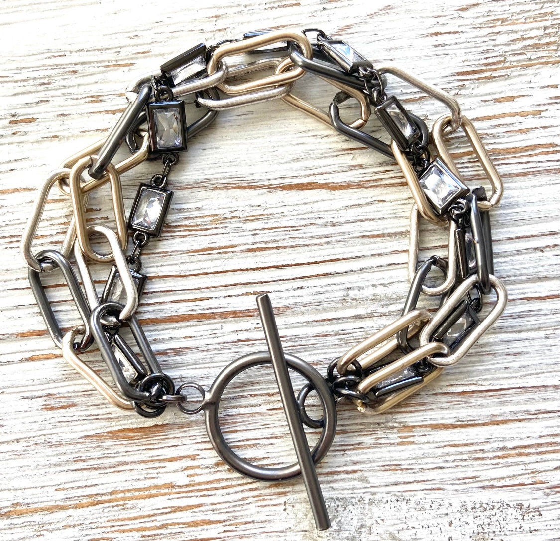 Multi Paper Clip Mixed Metal Bracelet