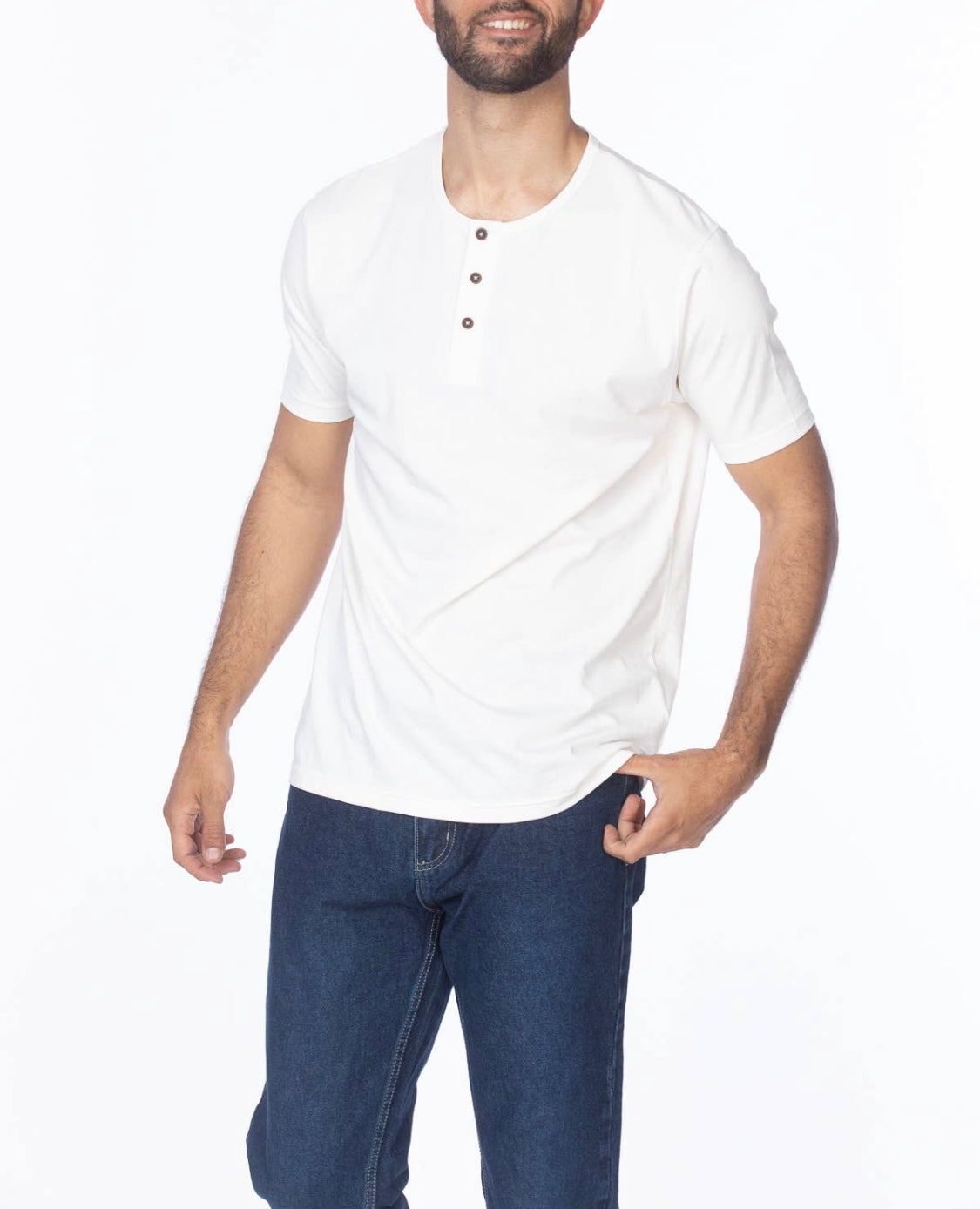 White Short Sleeve Henley