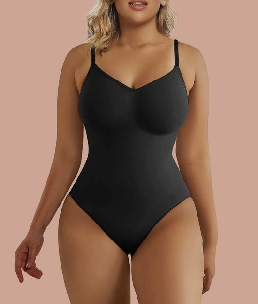 SHAPERX Tummy Control Shapewear Seamless Thong Bodysuit Black