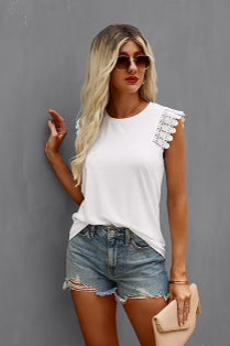 White lace shoulder top