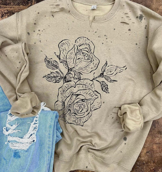 “La Rosa” Distressed Pullover