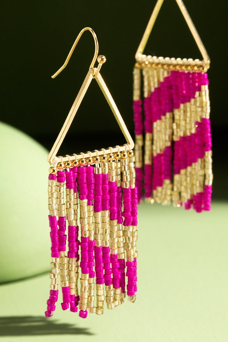 Pink Bead fringe earrings