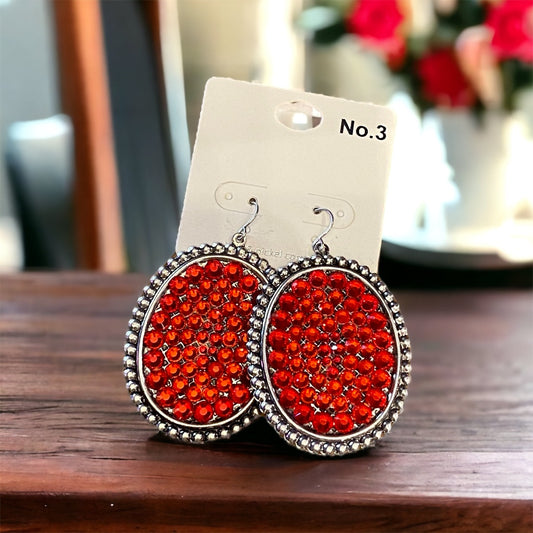 Ruby Oval Rhinestone Earrings