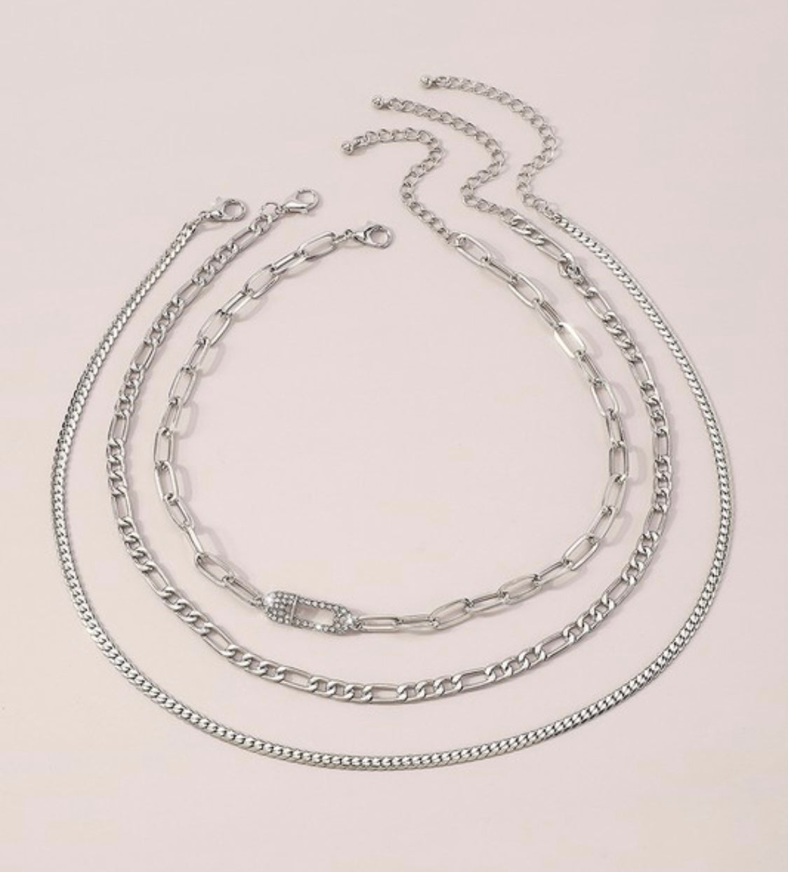 Silver Safety Pin Necklace Set