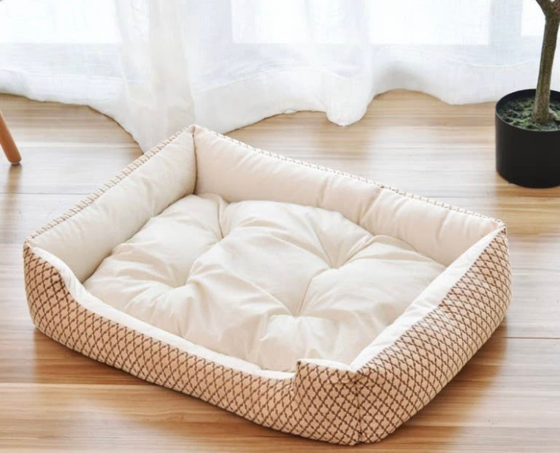 Classic Tan and Brown Fleece Cuddly Dog Bed