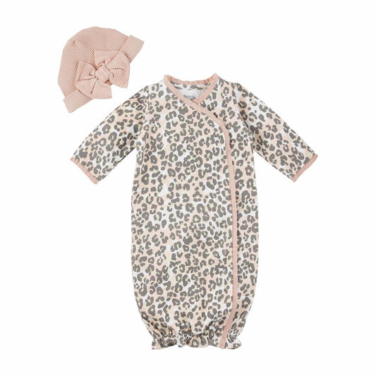 Pink Leopard Gown & Cap
