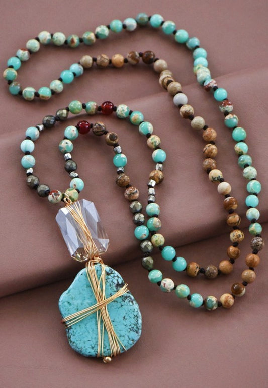 Natural Turquoise Gold Wired Necklace