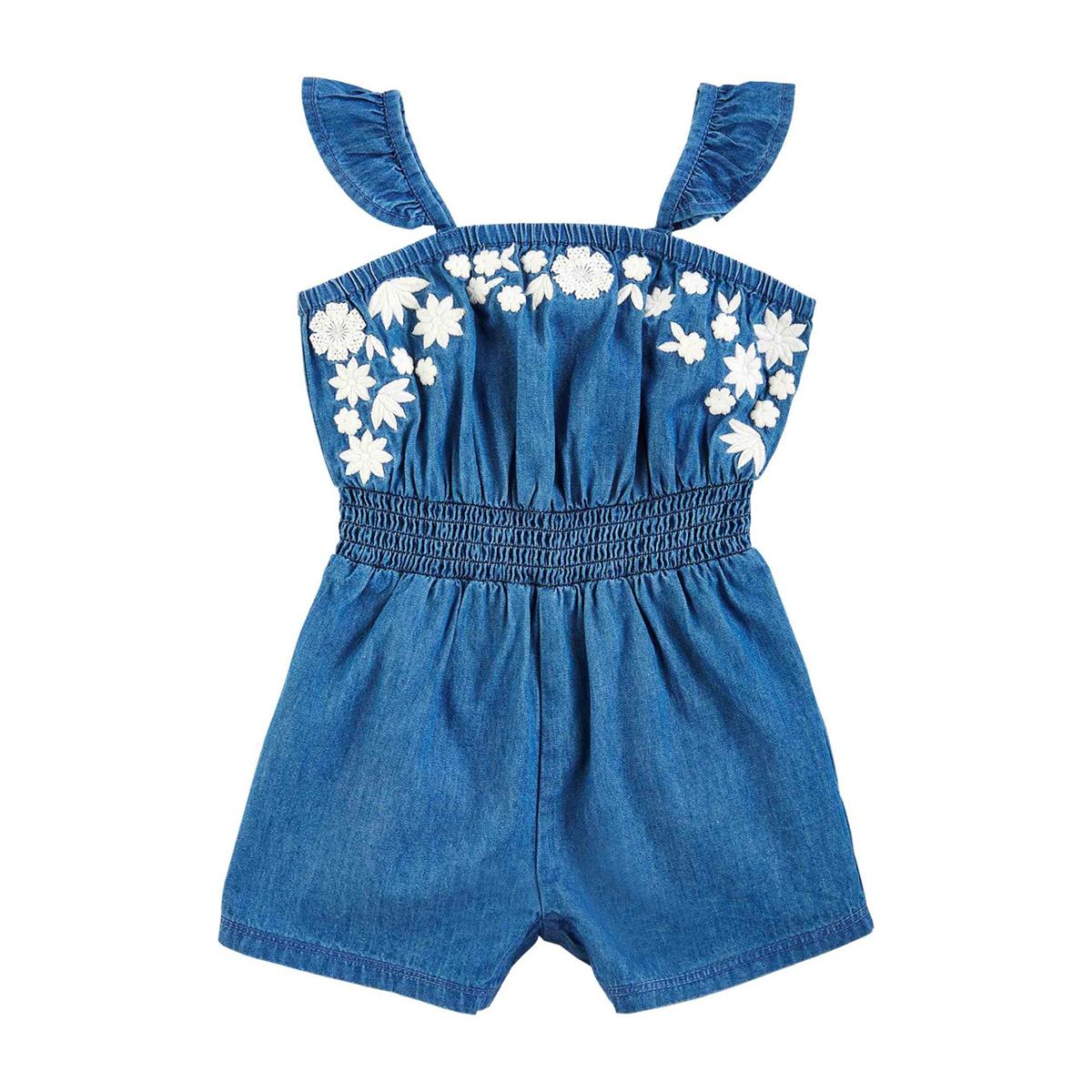 Embroidered Denim Romper