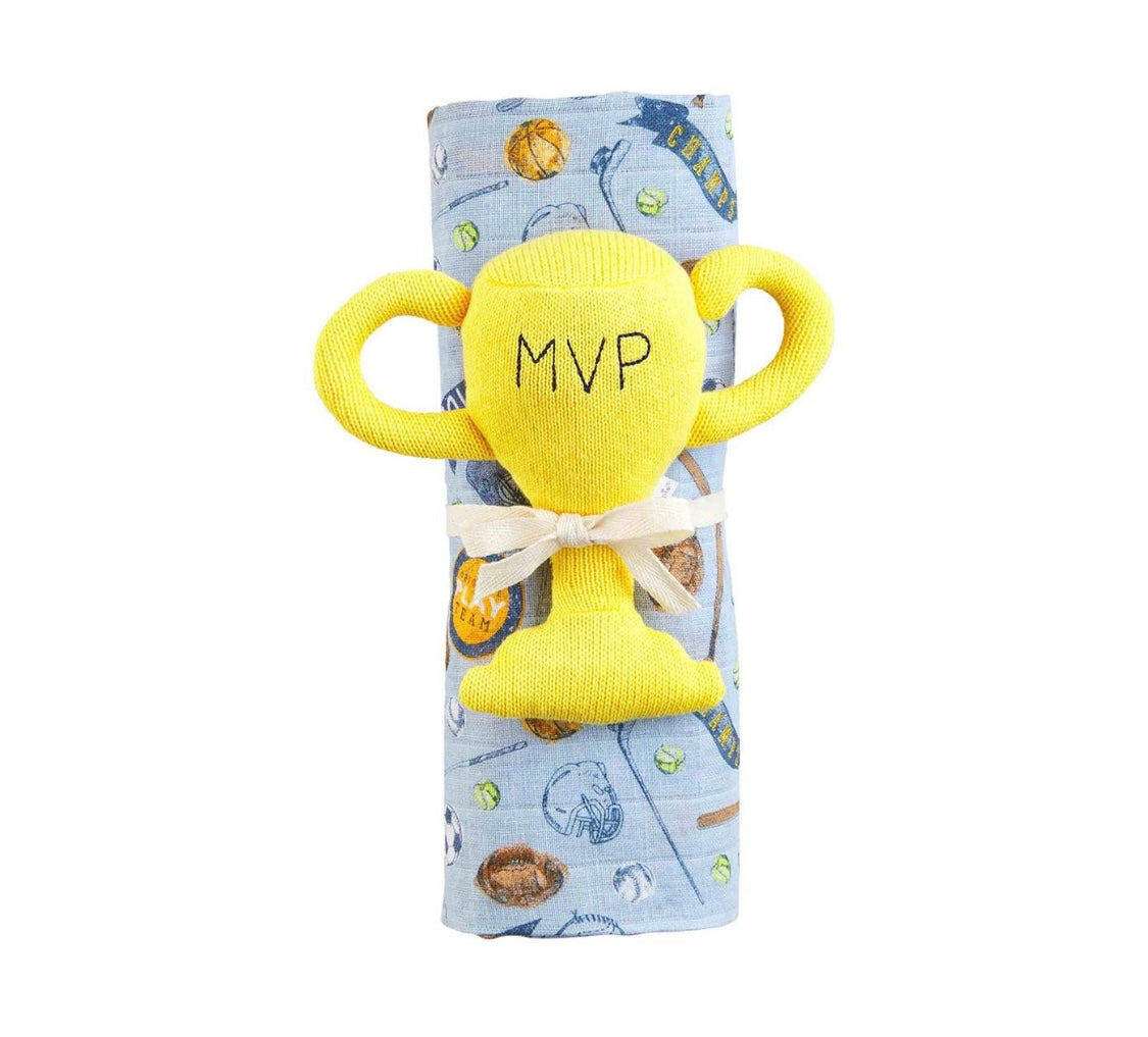 Sports Swaddle & Rattle Set