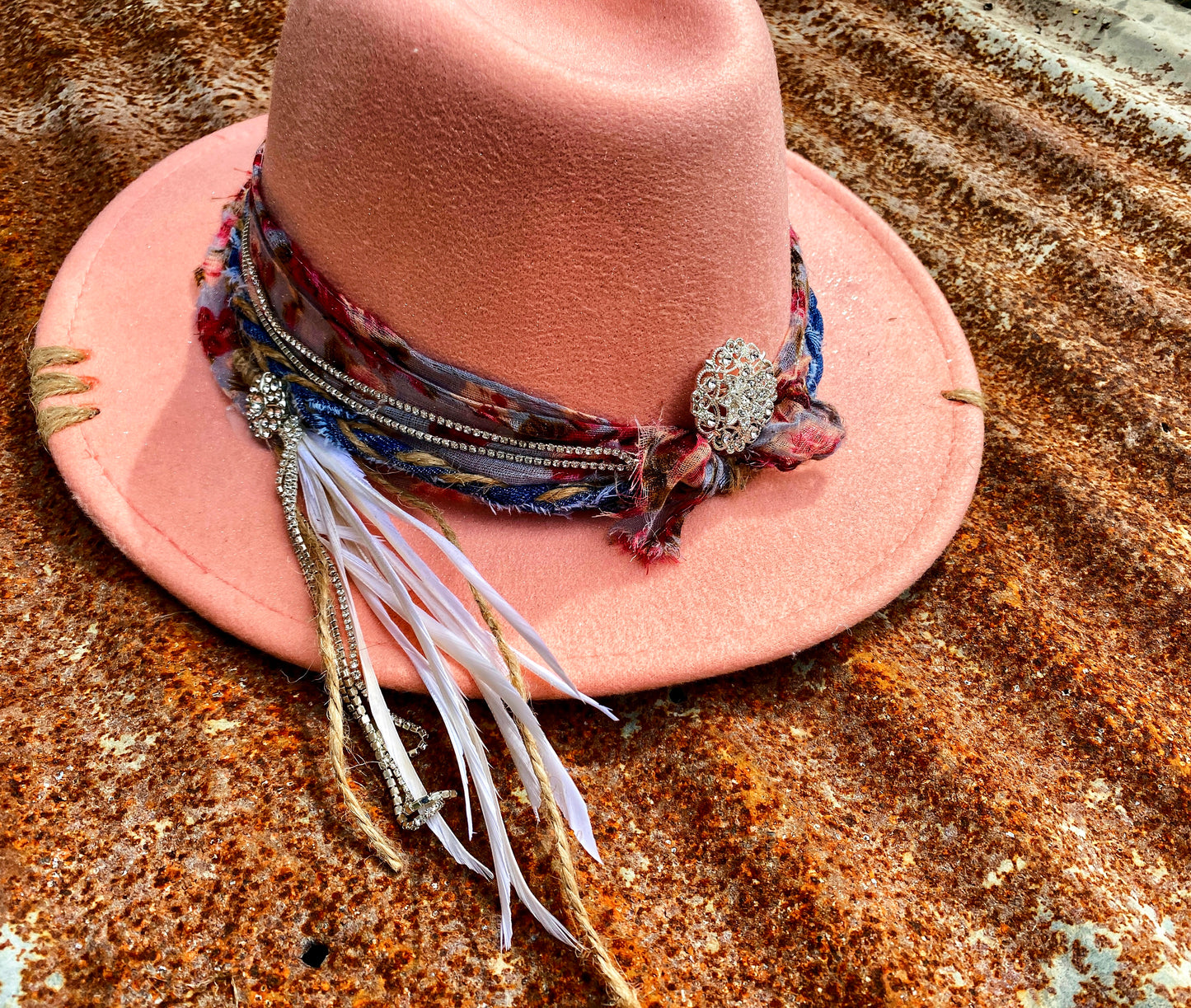 Pink Floral Rhinestone Custom Hat