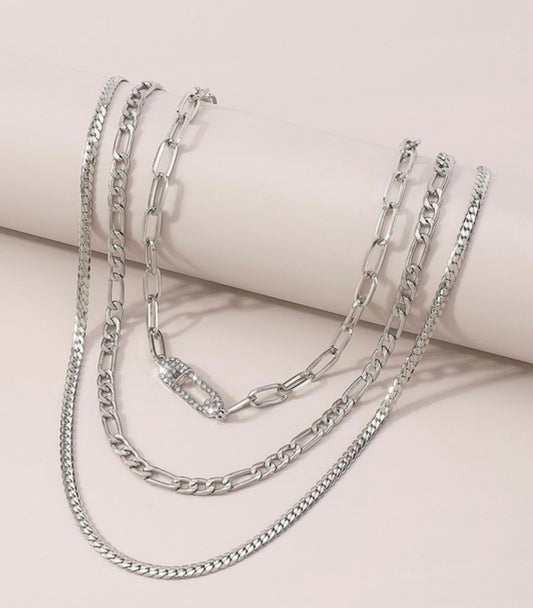 Silver Safety Pin Necklace Set