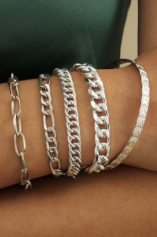 Silver 5pc Chain Bracelet Set