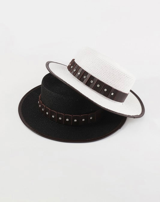 Vegan Leather Trim Rhinestone Hat