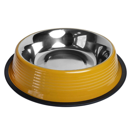 Yellow 16oz Eco-friendly Non Skid Ribbed Cat & Dog Bowl